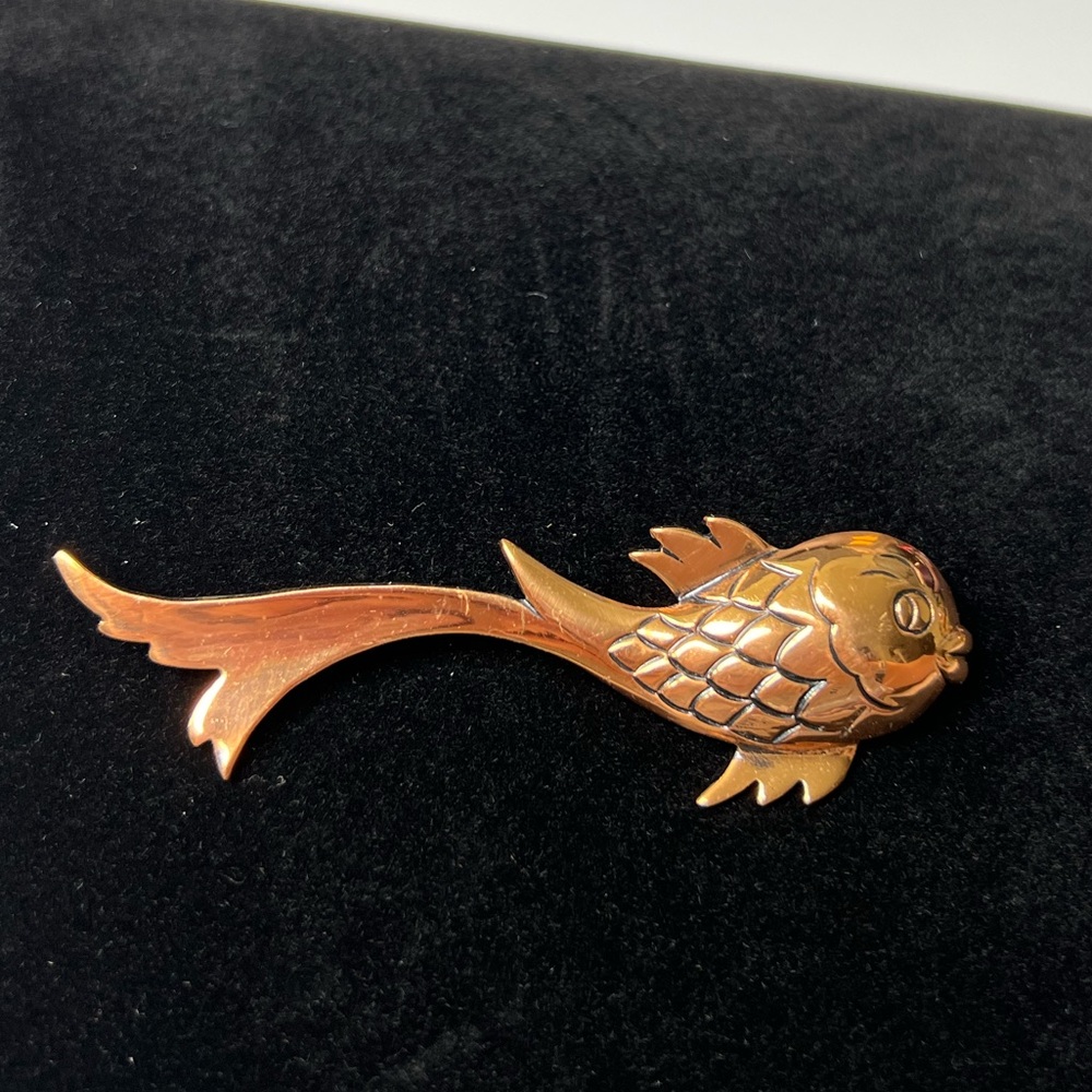 Copper Goldfish Brooch Pin View 3